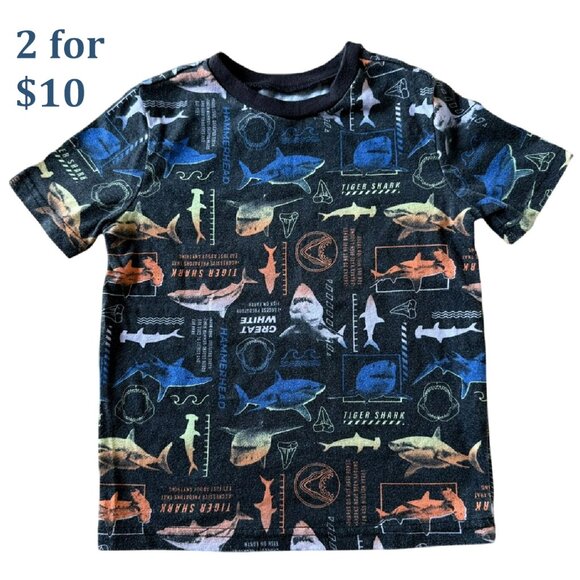 365Kids From Garanimals Other - 365Kids From Garanimals Boys Shark Print T Shirt Size 4 Black Multicolor Cotton